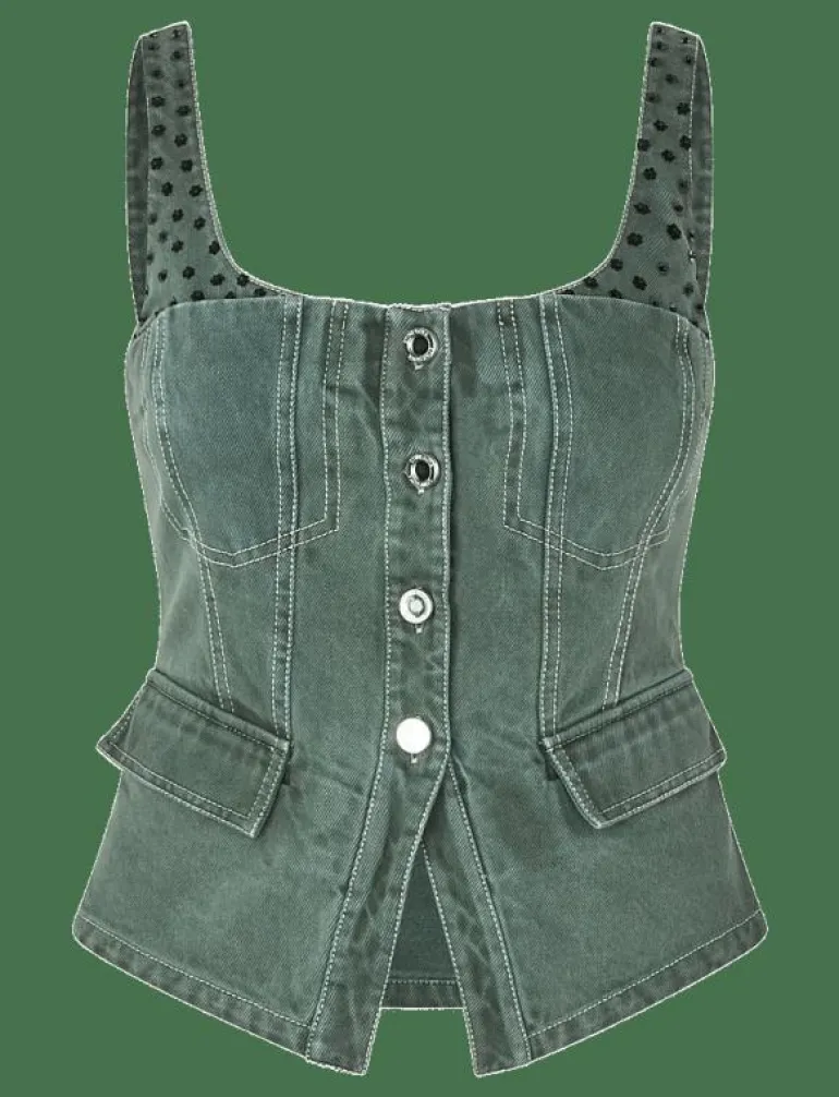 2393 Denim, Scoopneck Pockets Vest - Jeansvästar