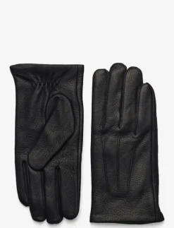 Black Leather Gloves - Fingervantar