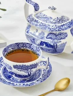 Blue Italian Breakfast Cup & Saucer 4-pack - Tekoppar