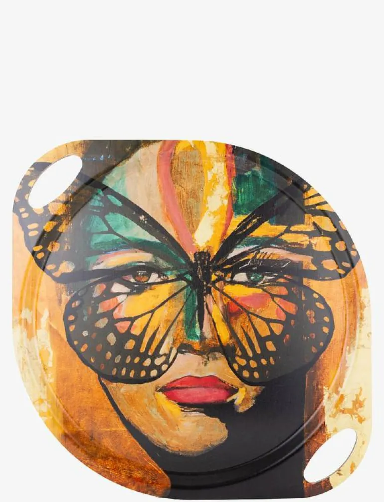 Bricka Oval m handtag 38cm, Golden Butterfly - Brickor