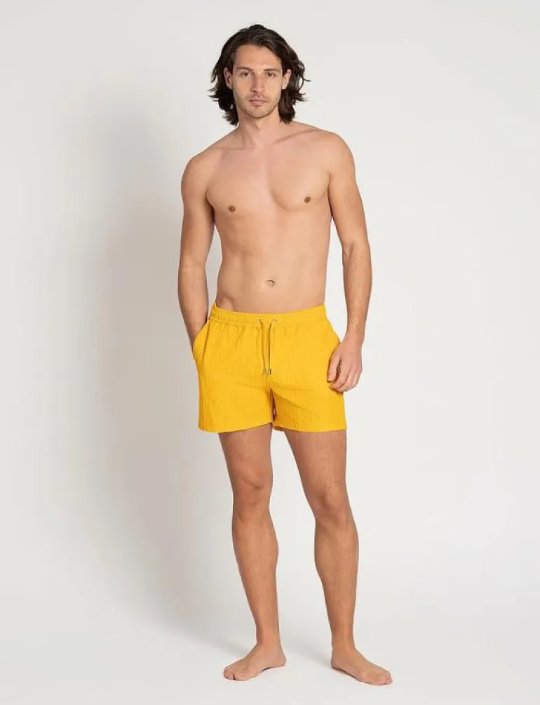 Classic Swim Shorts Yellow Seersucker - Badbyxor