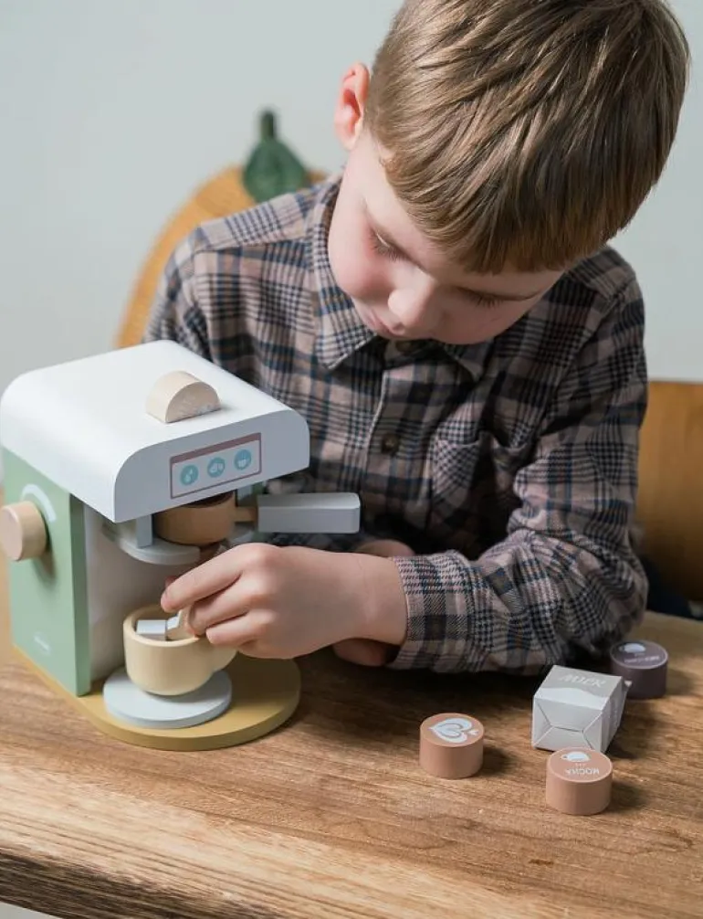 COFFEE MACHINE WOOD XL IN GIFT BOX 14 PARTS - Leksakskök & Tillbehör