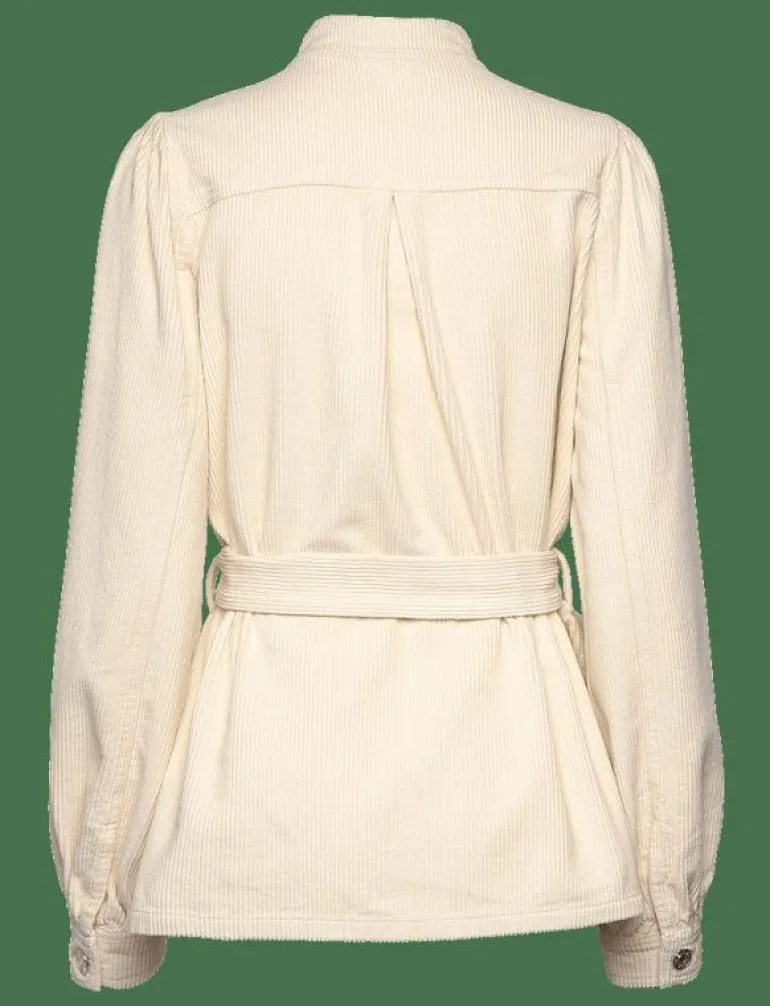 Corduroy shirt with belt - Långärmade