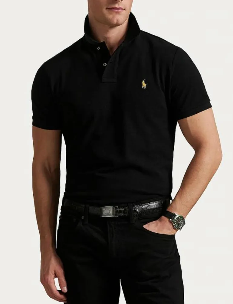 Custom Slim Plaid-Trim Mesh Polo Shirt - Kortärmade pikéer
