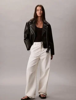 FAUX LEATHER MOTO JACKET W/BELT - Skinnjackor