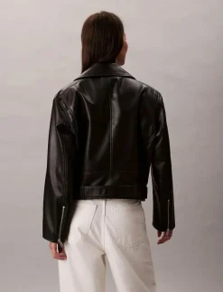 FAUX LEATHER MOTO JACKET W/BELT - Skinnjackor