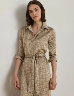 Geo-Print Satin Charmeuse Shirtdress - Midiklänningar