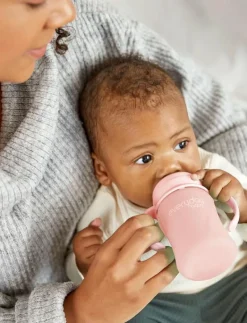 Glass Sippy Cup Healthy + Rose Pink - Nappflaskor