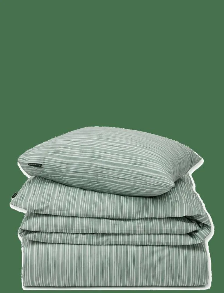 Green/White Striped Cotton Poplin Bed Set - Påslakanset