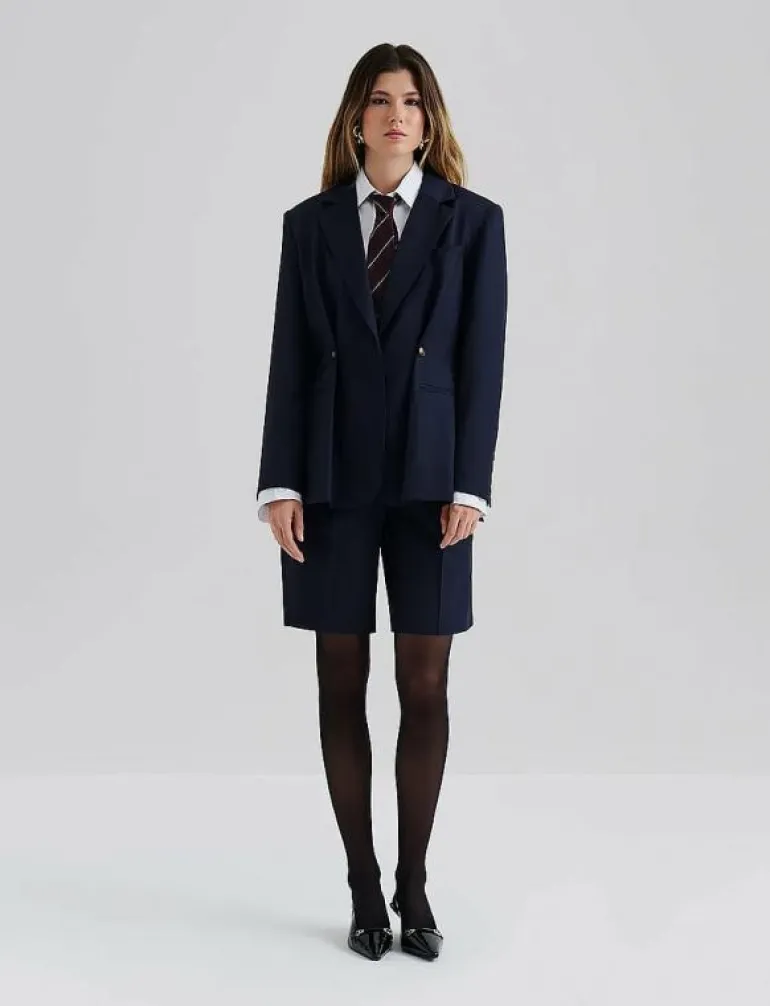 Illiana Fitted Button Detailed Wool Blend blazer - Enkelknäppta kavajer