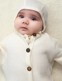 Jumpsuit, merino wool w. buttons, offwhite - Långärmad bodysuit