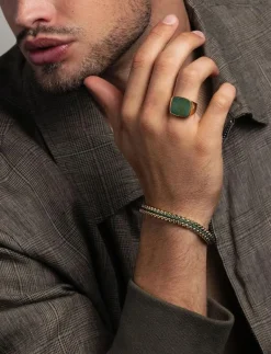 Men's Golden Cocktail Ring with Green Jade - Ringar