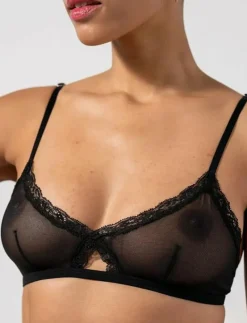 Mesh Lace Trim Triangle Bralette - Bralette