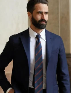 Navy Herringbone Silk Tie - Slipsar