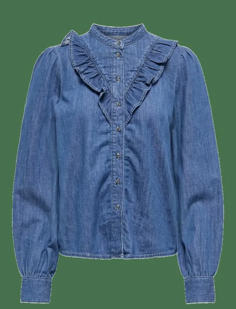 ONLDASHA-SEVIGNY L/S FRILL SHIRT DNM AKM - Jeansskjortor