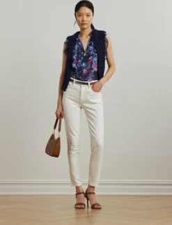 Print Ruffle-Trim Georgette Blouse - Ärmlösa blusar