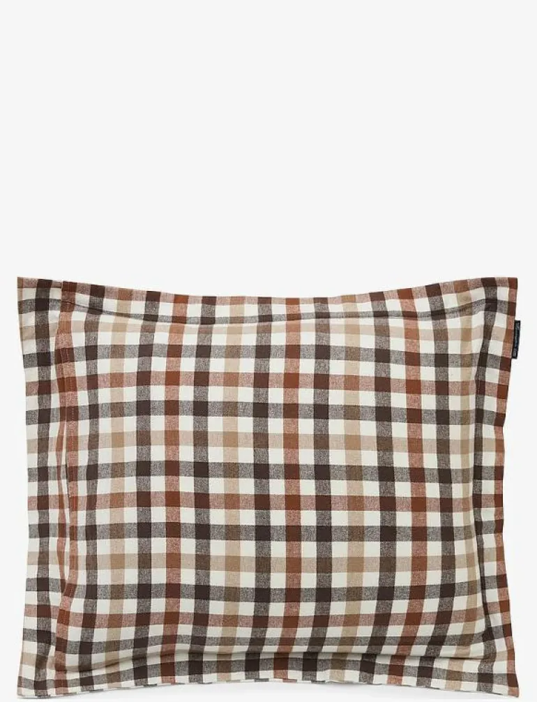 Rust Brown/White Checked Cotton Flannel Pillowcase - Örngott