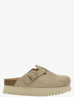 SL JUSTINE SUEDE DARK BEIGE - Platta mules