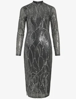 VIGIGI HIGHNECK SEQUIN L/S MIDI DRESS/DC - Midiklänningar