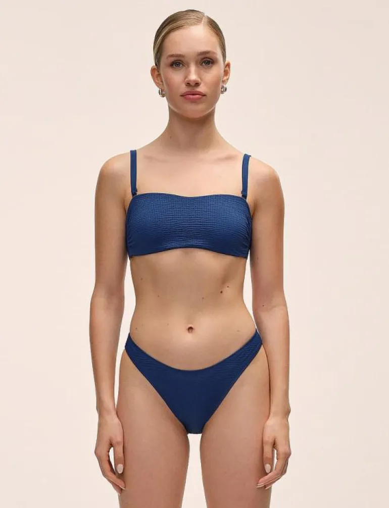 Waffle Bandeau Tie Back Bikini Top - Bikinis