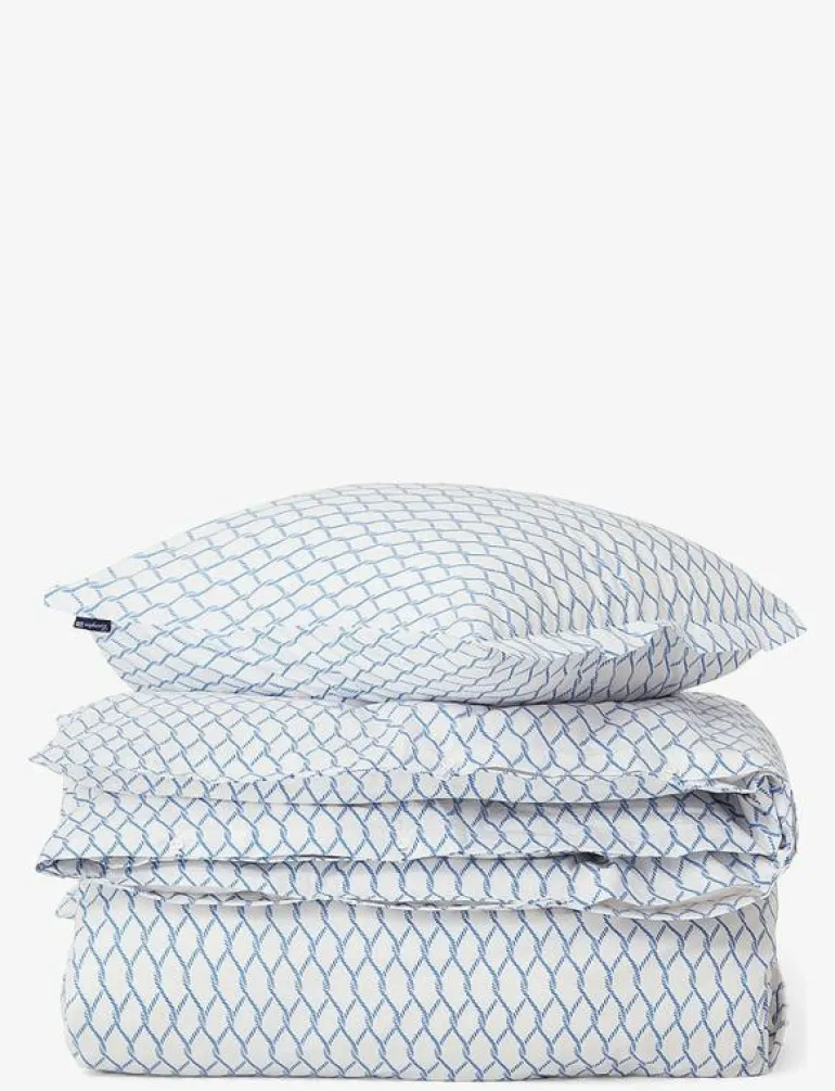 White/Blue Rope Printed Cotton Poplin Bed Set - Påslakanset