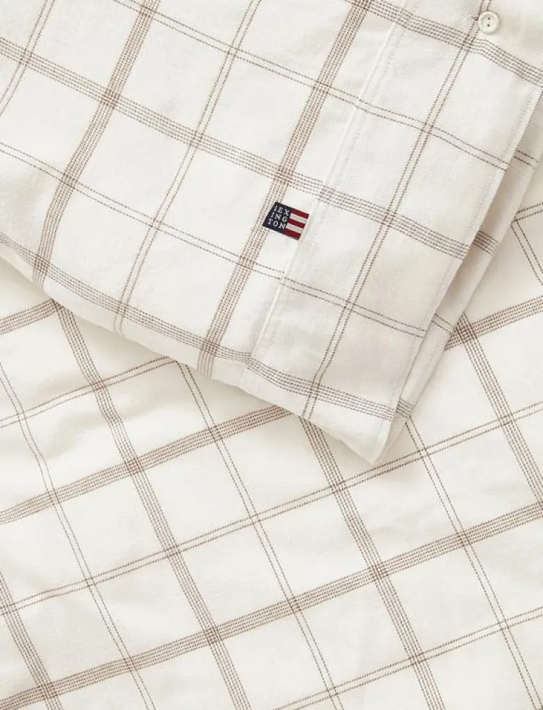 White/Brown Checked Cotton Flannel Bed Set - Påslakanset