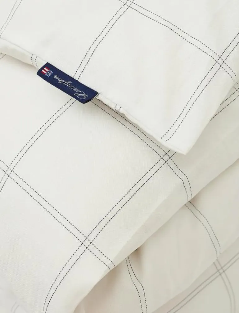 White/Dk Blue Checked Lyocell/Cotton Duvet Cover - Påslakan
