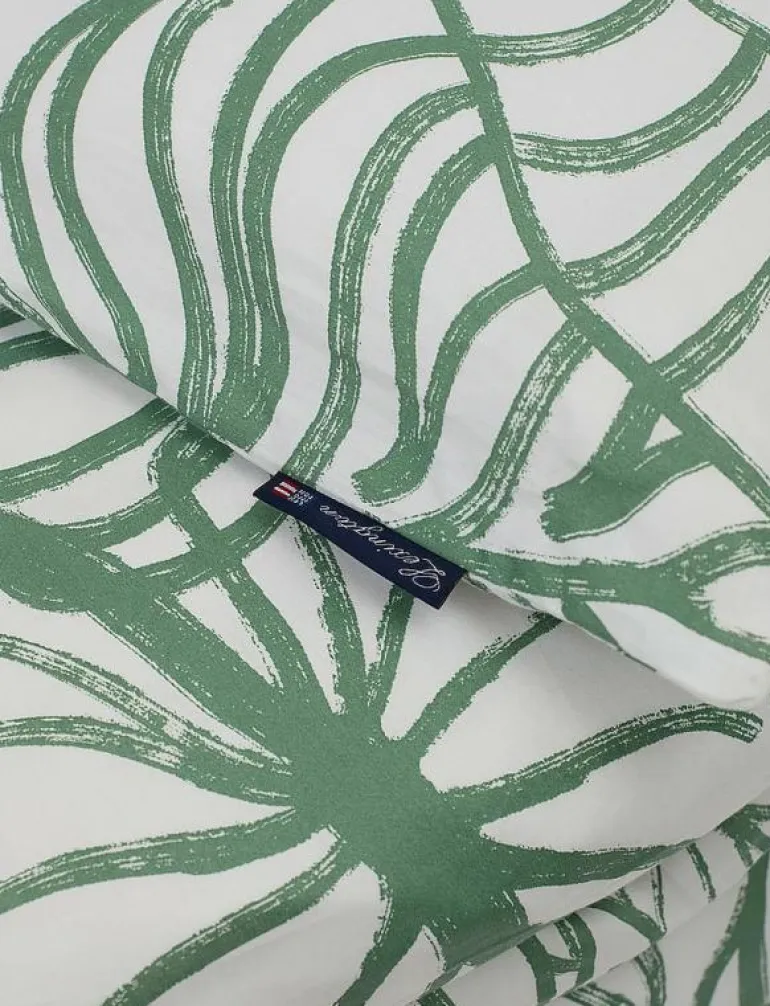 White/Green Printed Cotton Sateen Bed Set - Påslakanset