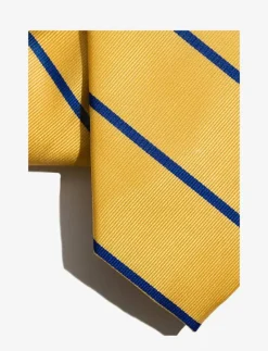 Yellow Blue Single Stripes Silk Tie - Slipsar